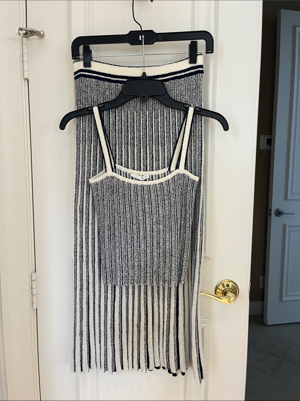 Zara Black and White Striped Knit Midi Dress Set